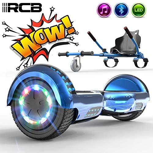 RCB Hoverkart Gyropode Hoverboard Kart pour Enfant et Adulte, Overboard Electrique Kart avec Bluetooth-Musique/LED-Roue Clignotante, E-Skateboards Cadeau pour Noël