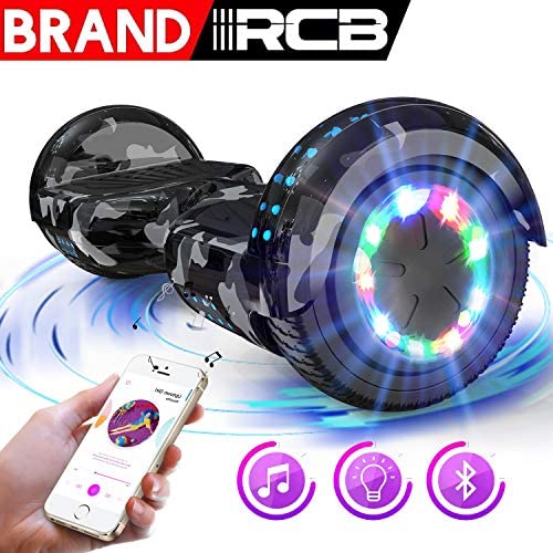 RCB Gyropode Hoverboard pour Enfant et Adulte, Overboard Electrique 6.5 Pouces avec Bluetooth-Musique/LED-Roue Clignotante, E-Skateboards Cadeau pour Noël